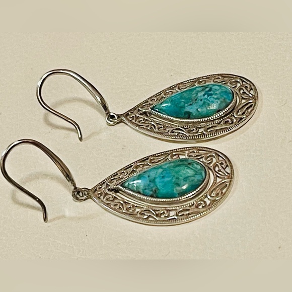 Vintage ATI .925 Barse Thailand STERLING & Turquoise Earring and Pendant Set - Picture 6 of 11
